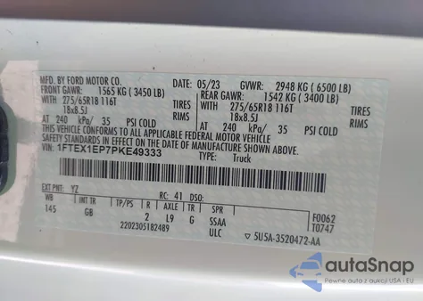 2023 Ford F-150 Xl z USA, uszkodzony, nr VIN 1FTEX1EP7PKE49333